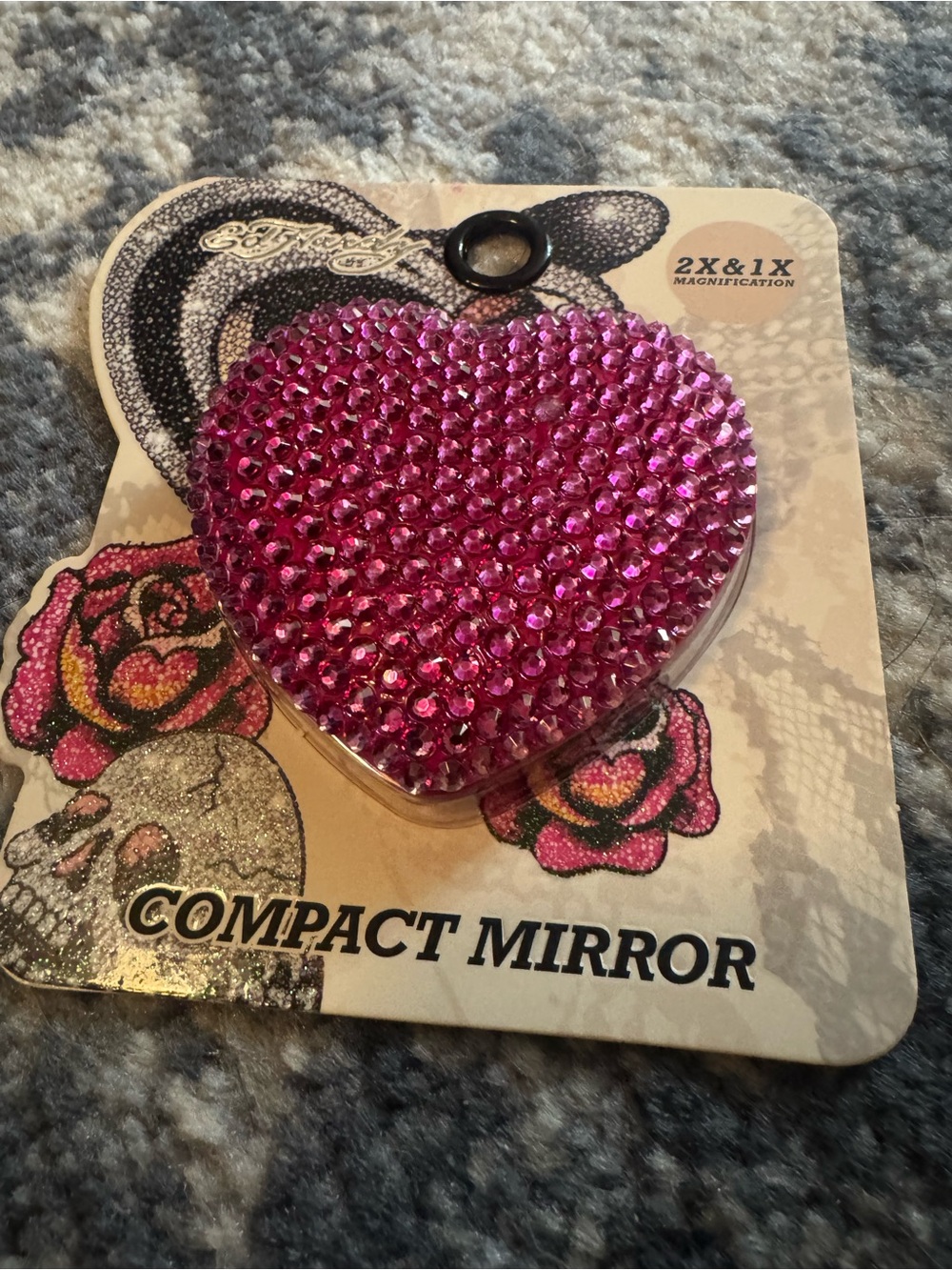 Swarovski-style heart-shaped compact mirror